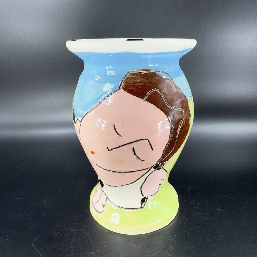 Sandra Magsamen Art Pottery Vase‎ Laugh Out Loud and Laugh Often Artist Signed